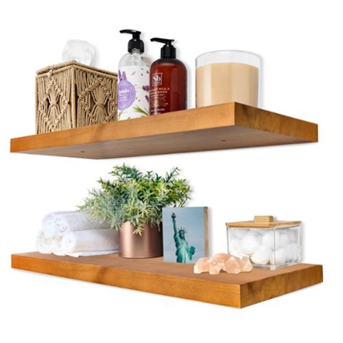 Sorbus - 2 Pack 24" Solid Wood Floating Shelves - for Bathroom Decor, Books, Bedroom & Living Room - Maple-Front_Standard 