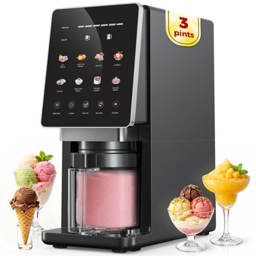 Alcarin - Ice Cream Maker for Homemade, 10 One-Touch Programs with 3 Pints, Frozen Treat, Gelato, Yorgurt, Sorbet, Mix-in & More - Black-Front_Standard 