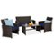 Best Choice Products - 4-Piece Outdoor Wicker Patio Conversation Furniture Set w/ Table, Cushions - Brown/Navy-Front_Standard
