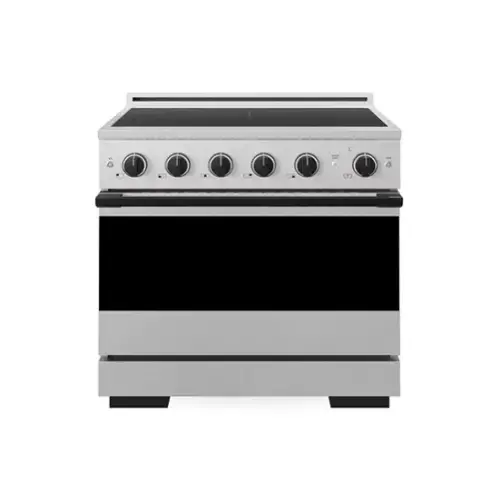 Front. ZLINE - Autograph 36 in. 5.2 cu. ft. Marino Freestanding Induction Range with 5 Burners in Satin Steel with Black Accents - Satin Stainless Steel.