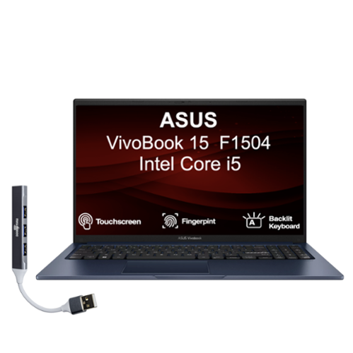 ASUS - VivoBook 15 Laptop 15.6 FHD Display (i5-1334U, 16GB, 512GB SSD, Intel Iris Xe, Backlit KB, Win 11 Home) w/USB Hub - Quiet Blue-Front_Standard 