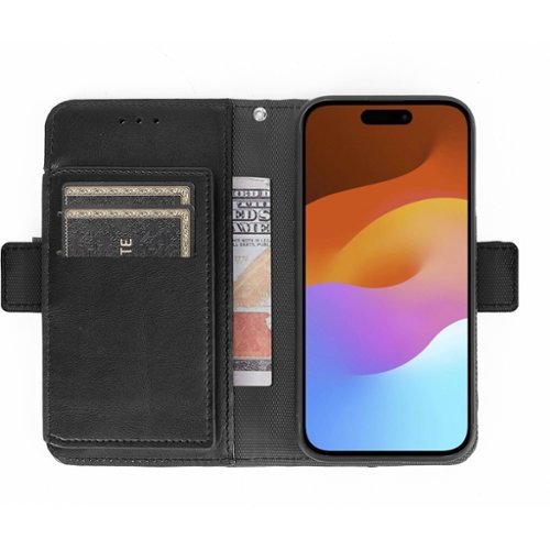 SaharaCase Genuine Leather Folio Wallet Case for Apple iPhone 15 Plus - Black GLOBAL SHIPPING