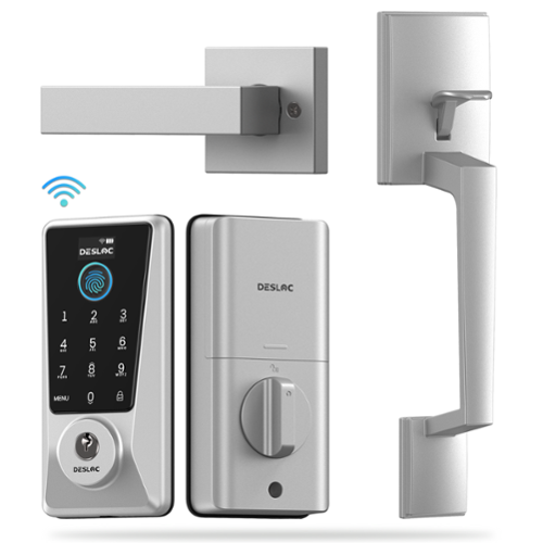 DESLOC - D110 Plus WiFi Smart Door Lock with Handle, Smart Keypad Deadbolt with APP Control and Fingerprint for Front Door - Silver-Front_Standard 