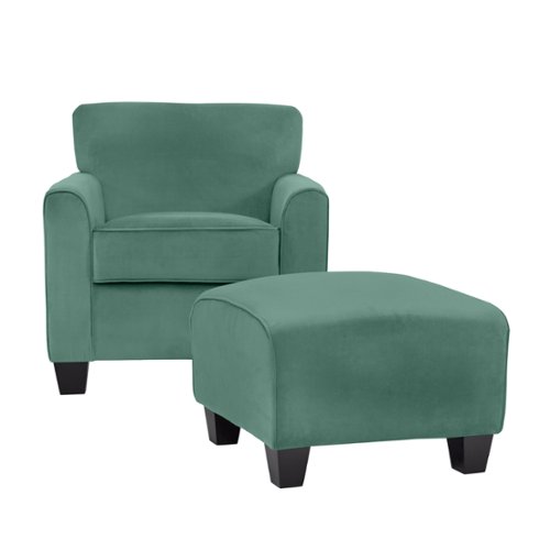 Handy Living - Leonardo Transitional Velvet Arm Chair and Ottoman - Turquoise Blue-Front_Standard 