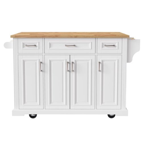 Ecooso - 54-inch Kitchen Island with Drop Leaf, 4 Doors, and Rolling Wheels - White-Front_Standard 