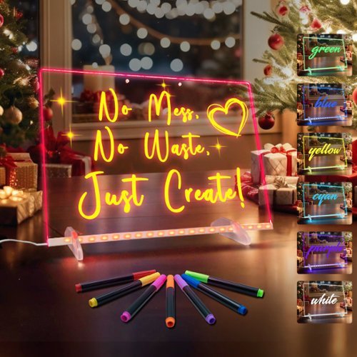 Solorage - LED Note Board with 10 Light Modes, Luminous Acrylic Drawing Board - Clear-Front_Standard 