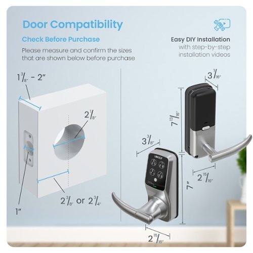 Lockly Model 6S Latch Lever Smart Lock with Touchscreen/Key Access/Auto Lock/ App Control - Satin Nickel BUY IN MIDDLE EAST