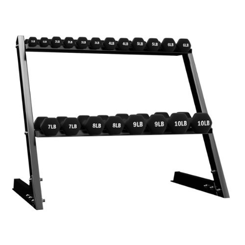 BalanceFrom Fitness - 110 Pound Neoprene Coated Dumbbell Set with Stand - Black-Front_Standard 
