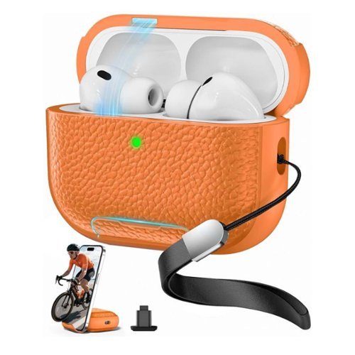 Dteck - Case for AirPods Pro 3rd Gen (2025) with Magnetic Lid Lock, Earphone Protective Cover Bulit in Phone Stand & Lanyard - Orange-Front_Standard 