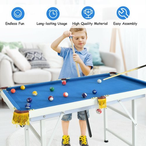 Costway 47'' Folding Billiard Table Pool Game Table for Kids w/ Cues & Chalk & Brush Blue - Blue GLOBAL SHIPPING