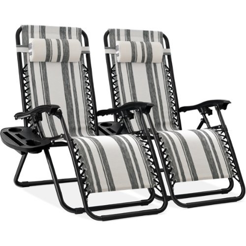 Best Choice Products - Set of 2 Zero Gravity Lounge Chair Recliners for Patio, Pool w/ Cup Holder Tray - Gray Stripes-Front_Standard 