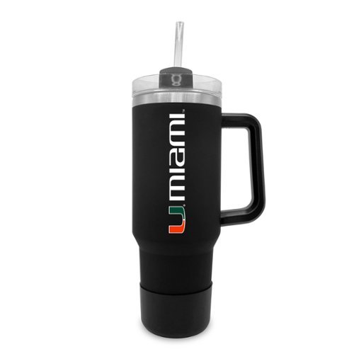 The Fanatic Group - Miami Hurricanes 40oz. Stainless Tumbler with Handle & Removable Straw - Black-Front_Standard 