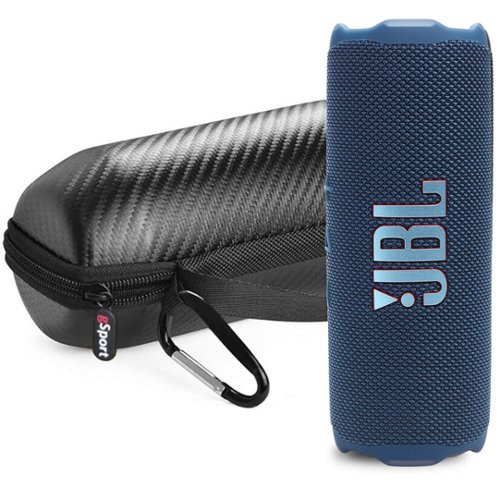 JBL - FLIP 7 Waterproof Portable Speaker Bundle with gSport Carbon Fiber Case - Blue-Front_Standard 