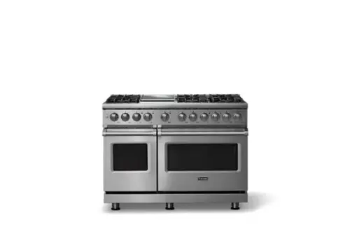 Front. Viking - 48"W. P5S 7.3 Cu.Ft. Freestanding Self-Clean LP Sealed 6 Burner Dual Fuel Convection Range/Griddle-Stainless Steel - Stainless Steel.