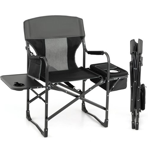 Costway Folding Camping Directors Chair Portable with Cooler Bag & Side Table - Black
