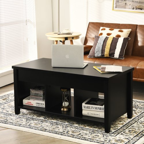 Costway Lift Top Coffee Table w/ Hidden Compartment and Storage Shelves - Black