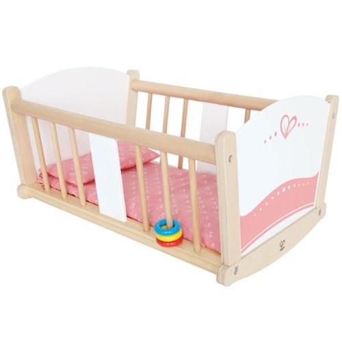 Hape - Hape: Rock-A-Bye Cradle - Pink & White - Baby Doll Sturdy Wooden Cradle,Ages 3+
