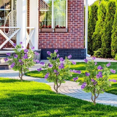Gymax 2 Pack Artificial Locust Flower Trees w/Ground Spikes