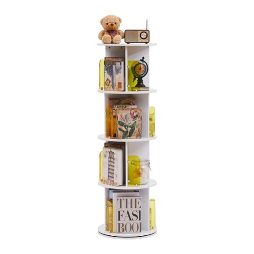 Vecelo - 360° Rotating Tree Bookshelf - Space Saving Corner Shelf with Adjustable Layers, Kid Friendly Bookcase - White-Front_Standard 