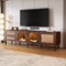 Bestier - Rattan TV Stand with 3 Cabinets & 2 Drawers, Media Console for TVs up to 80'', LED Light Entertainment Center - Brown-Front_Standard