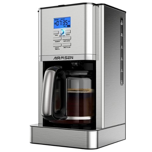 AIRMSEN - 12 Cup Drip Coffee Maker, Programmable Coffee Machine with 4-Hour Warming Plate - Stainless Steel-Front_Standard 