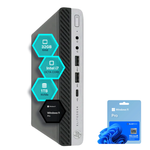 HP - Refurbished Excellent - EliteDesk 800G5 Mini Computer - Octa Intel i7 (2.0) - 32GB RAM- 1TB NVMe - Win 11 Pro -Refurbished - Black-Front_Standard 