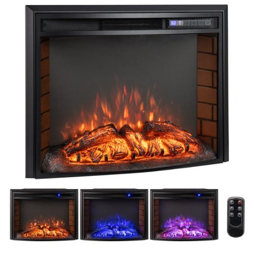Gymax - 26'' Curved Recessed Electric Fireplace Insert 750W/1500W Fireplace Heater - Black-Front_Standard 