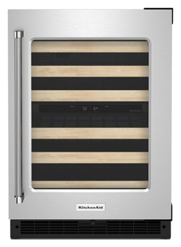 KitchenAid - 46-Bottle Dual Zone Wine Cellar with Glass Door and Wood-Front Racks - Stainless Steel-Front_Standard 