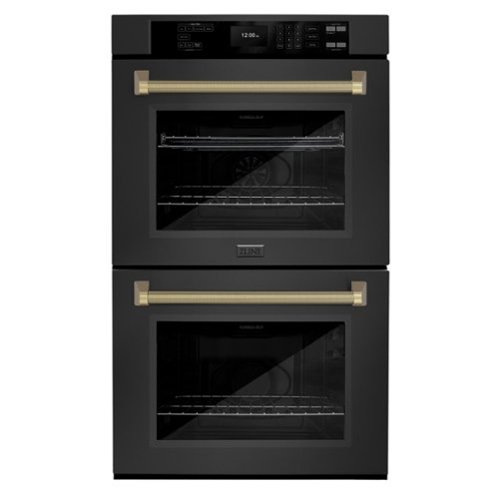 ZLINE - Autograph 30 in. True Convection Double Wall Oven in Black Steel with Bronze Helix Handles (WADBZ-30-KCB) - Black Stainless Steel