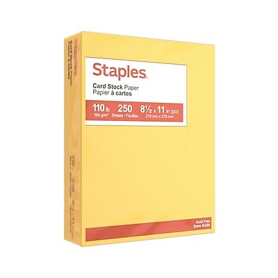 Staples - 110 lb. Cardstock Paper, 8.5" x 11", 250 Sheets/Ream (49704) - Canary