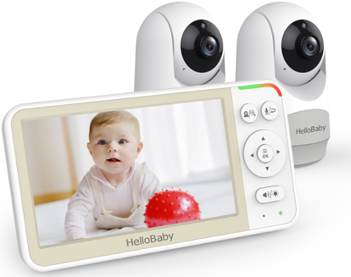 HelloBaby - HB6256 Video Baby Monitor with 2 Cameras, Remote Pan-Tilt-Zoom, 1000ft Range, 5.0" LCD, Night Vision - White-Front_Standard 