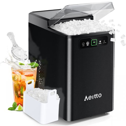 Aeitto - Nugget Ice Maker 40Lbs/24H, Countertop Soft Chewable Pebble Ice Machine - Black-Front_Standard 