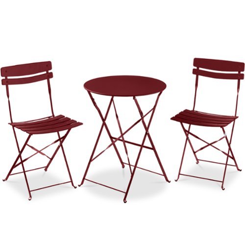 Best Choice Products - 3-Piece Small Bistro Set, Folding Patio Furniture Set of 2 Chairs and Table - Burgundy-Front_Standard 