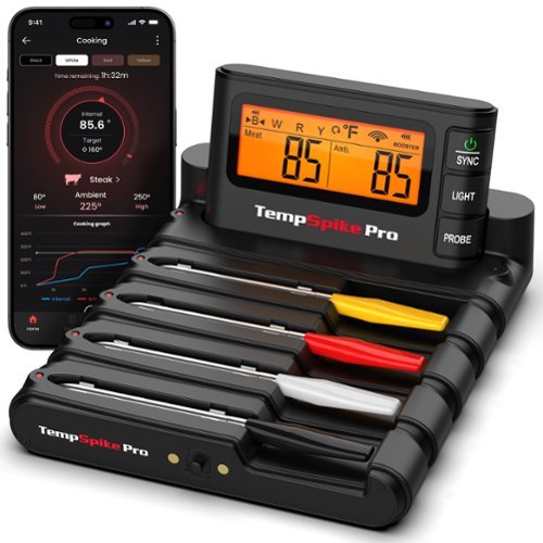 ThermoPro - TempSpike Pro WiFi Bluetooth Wireless Meat Thermometer with 4 Probes, Unlimited Range & Detachable Thin Probes - Black-Front_Standard 