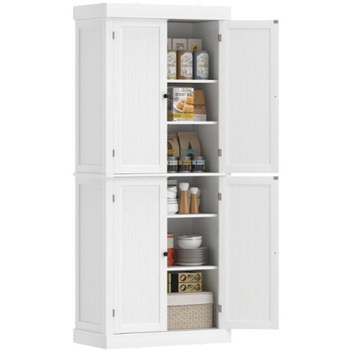 Homcom - Kitchen Cabinet, Pantry Storage Cabinet with Doors and Shelves, Freestanding Food Pantry Cabinet - White Wood Grain-Front_Standard 