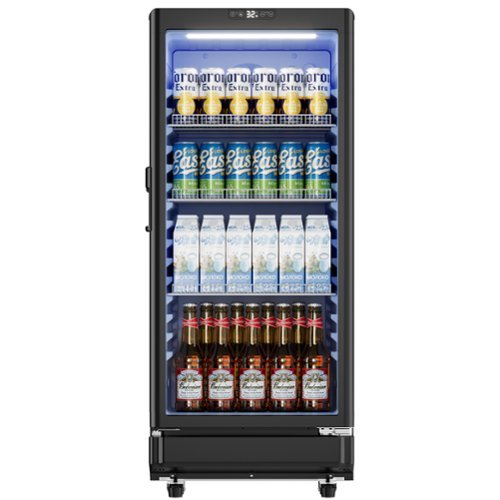 Euhomy - 220-Cans Single Zone Beverage Cooler , Freestanding/Built-in, with LED Light & See-Thru Door - Black-Front_Standard 