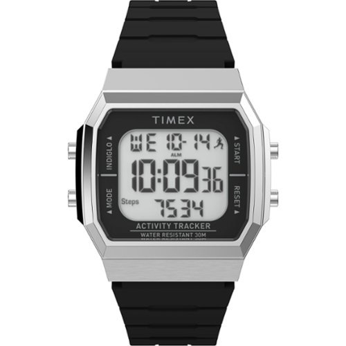 Timex - Unisex Activity Tracker 40mm Watch - Red Strap Digital Dial Silver-Tone Case - Red