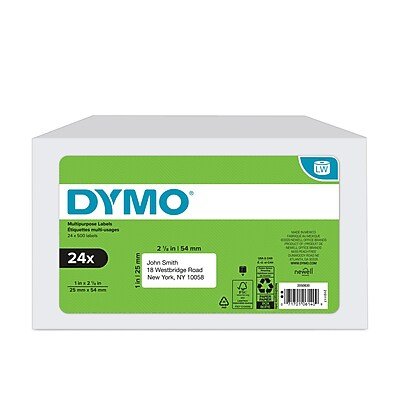 DYMO - LabelWriter 2050830 Multi-Purpose Labels, 2-1/8" x 1", Black on 500 Labels/Roll, 24 Rolls/Box - White