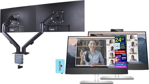 HP - E24mv G4 24" Monitor, Anti-Glare, HDMI (169L0AA#ABA) 2 Pack w/DKZ Hub & ErgoFlexy Dual Mount Arm - Black/Silver-Front_Standard 