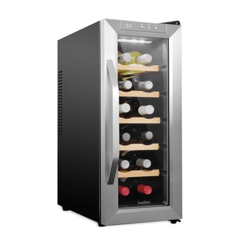 Ivation - 12 Bottle Thermoelectric Wine Cooler, Quiet Freestanding Wine Fridge - Stainless Steel-Front_Standard 