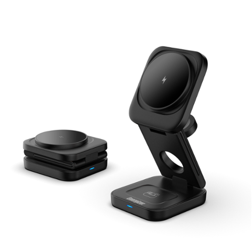  Energizer - 3-in-1 Compact Triple Folding 15W Magnetic MagSafe Charger, Charging Station/Stand for iPhone + AirPods + Apple Watch - Black