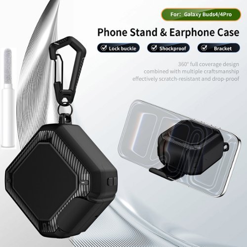 Dteck - for Samsung Galaxy Buds 4 / Galaxy Buds 4 Pro Case with Lock Clip and Phone Stand, Comes with Hook and Cleaning Pen - Black-Front_Standard 