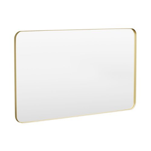 LOVMOR - 60 in. W x 36 in. H Tempered Glass Rounded Rectangle Framed Wall-Mounted Bathroom Vanity Mirror in Gold - Gold