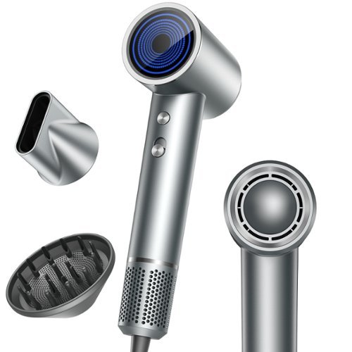 Teendow - High Speed Ionic Hair Dryer, 150,000 RPM Brushless Motor, 1400W Salon-Grade Performance, 2 Magnetic Nozzles - Silver-Front_Standard 