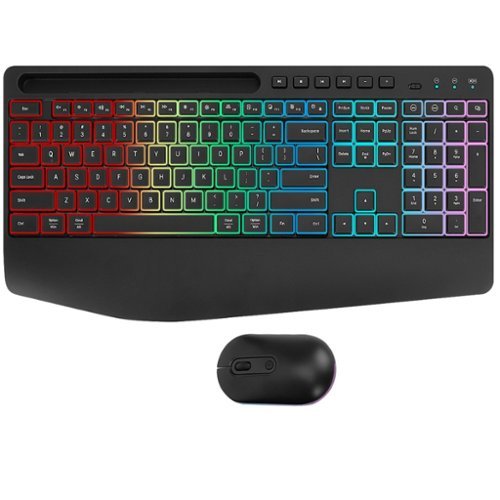 SaharaCase - Rechargeable Silent Wireless Keyboard & Mouse Combo | 106 Keys| RGB Backlight | USB & Type-C Adapter - Black-Front_Standard 