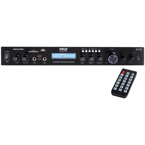 Pyle - 2.1-Channel 200-Watt-Max Bluetooth Stereo Amplifier/Receiver with 2 Mic Inputs, FM Radio, USB, microSD, Remote, PDA7BU - Black-Front_Standard 