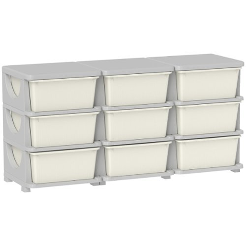 Qaba - 3 Tier Kids Storage Unit Dresser Tower w/ 9 Drawers - Cream White-Front_Standard 