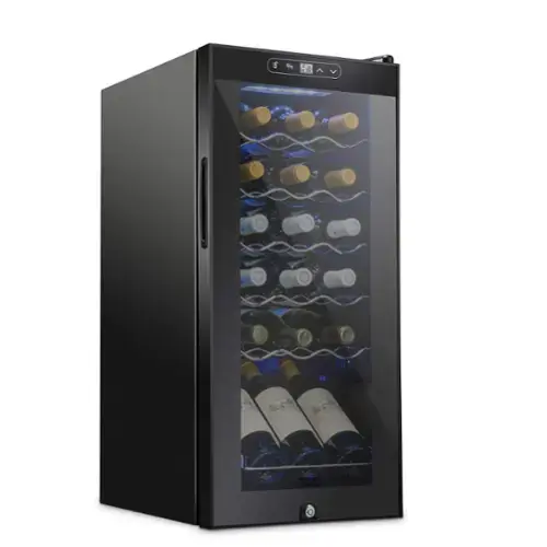 Front. Schmecke - 18 Bottle Compressor Wine Refrigerator, Freestanding Wine Cooler with Lock, Black - Black.