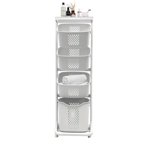 MOOSOO - 4-Tier Laundry Hamper Sorter, Laundry Storage Organizer with Wheels Removable Rolling Laundry Baskets - White-Front_Standard 