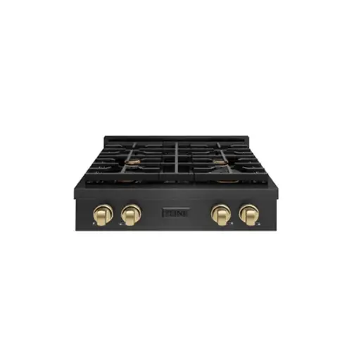 Front. ZLINE - ZLINE Autograph 30 in. 4 Burner Paramount Gas Rangetop in Black Satin Stainless Steel with Bronze Accents (SRTBSZ-30-CB) - Black Satin Stainless Steel.